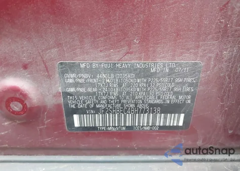 2011 Subaru Forester 2.5X Limited z USA, uszkodzony, nr VIN JF2SHBEC4BH773138